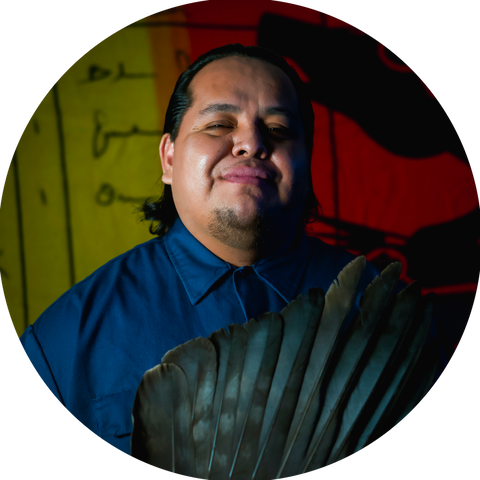 A circular headshot of John Pepion, a Blackfeet artist