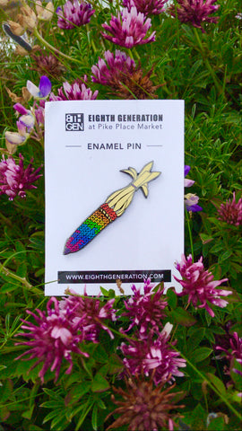 A rainbow corn enamel pin