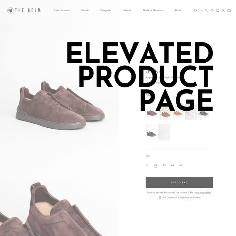 Screen capture of a product page displaying ZEGNA Triple Stitch Sneakers. The image portrays the differences in the new product page compared to the old product page.