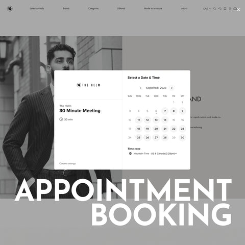 Screen cap of a webpage that has a calendly popup allowing the user to book an appointment with The Helm