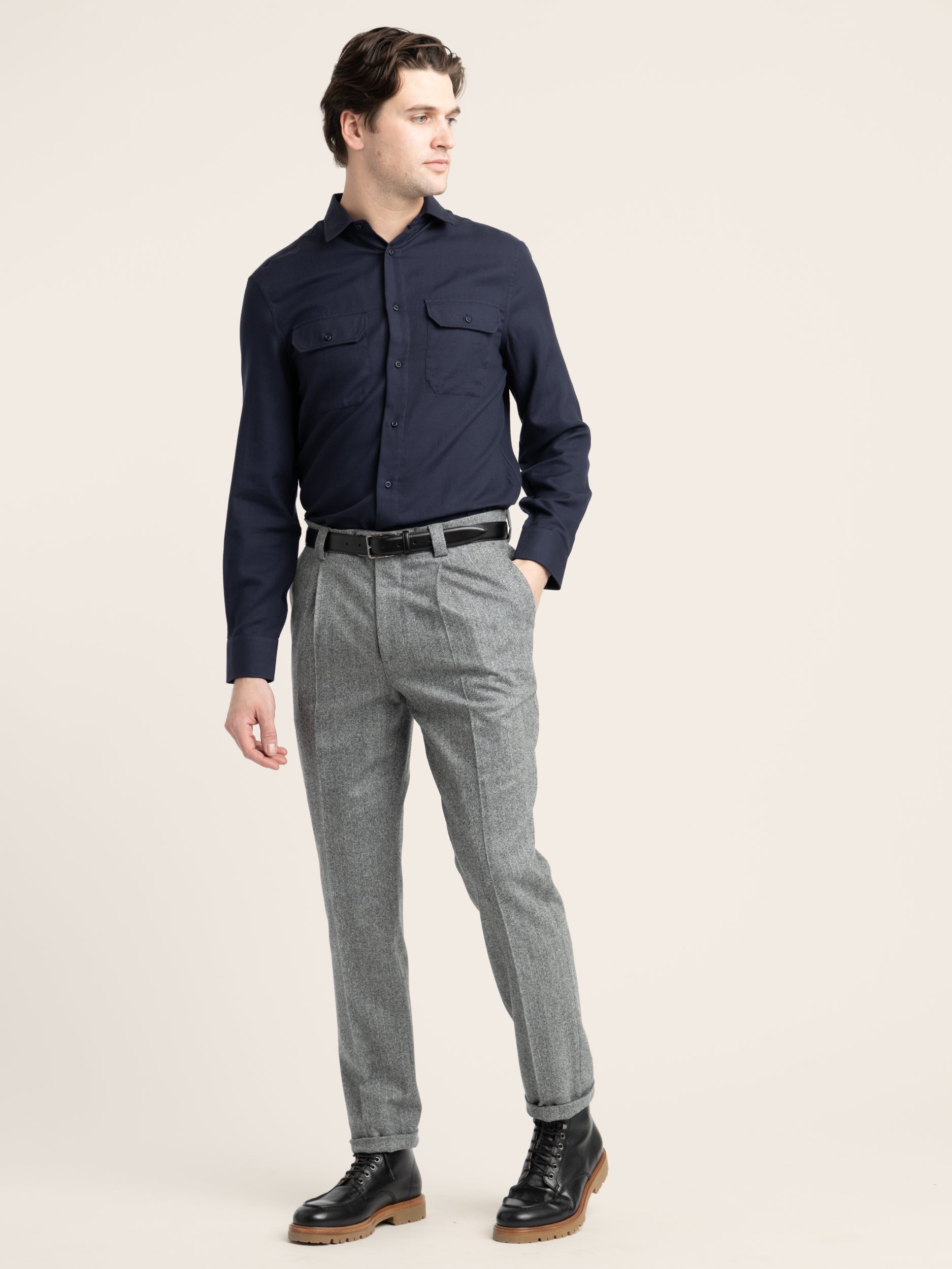 Grey Pleated Trousers