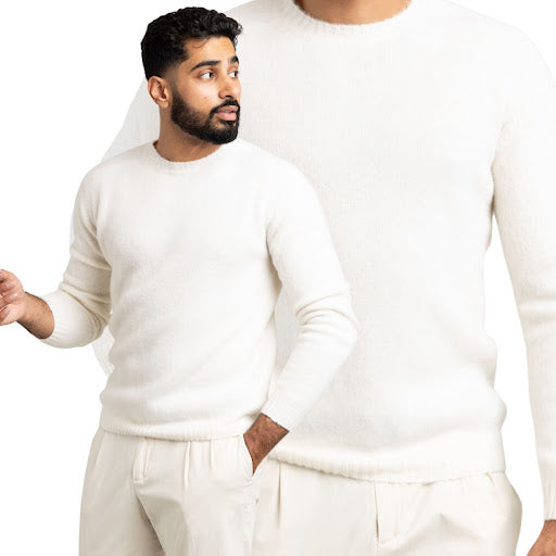 Boglioli White Wool/Cashmere Blend Crewneck Sweater