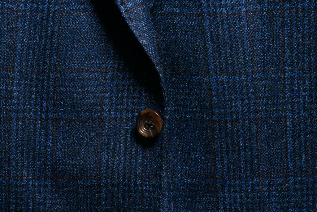 Loro Piana silk air blue check fabric closeup