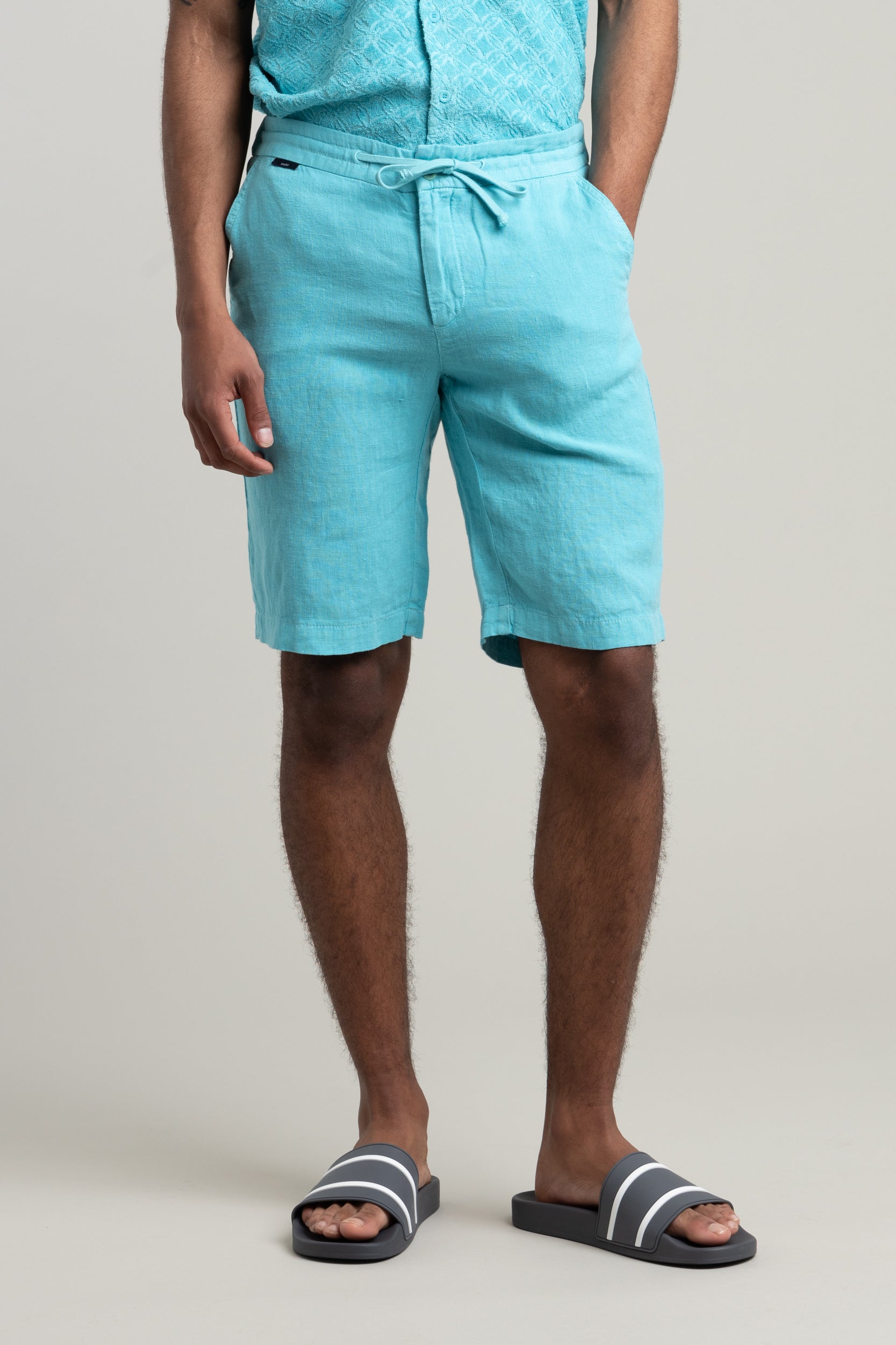 Turquoise Linen Shorts