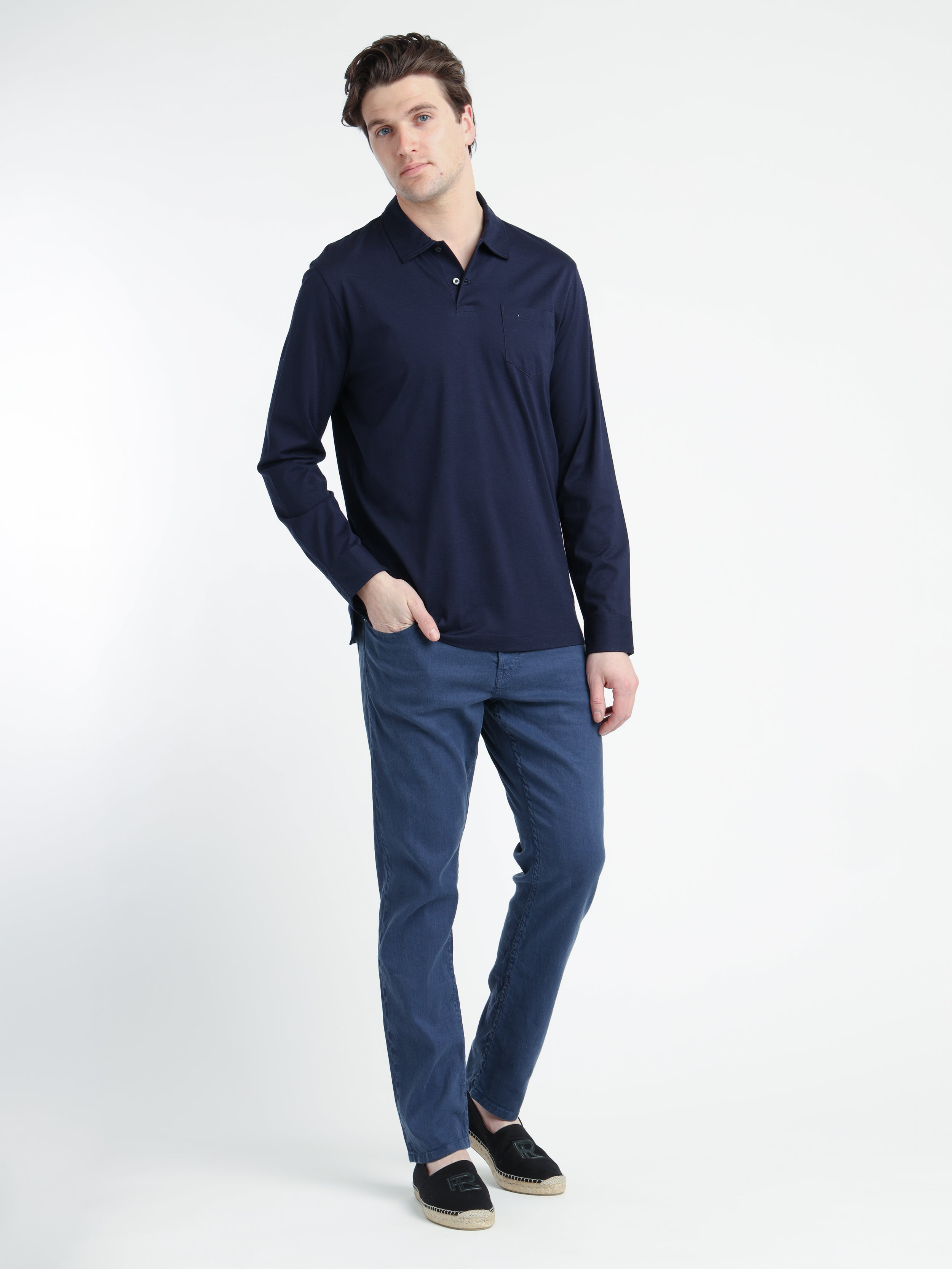 Spring Navy Lisle Pocket Polo Shirt