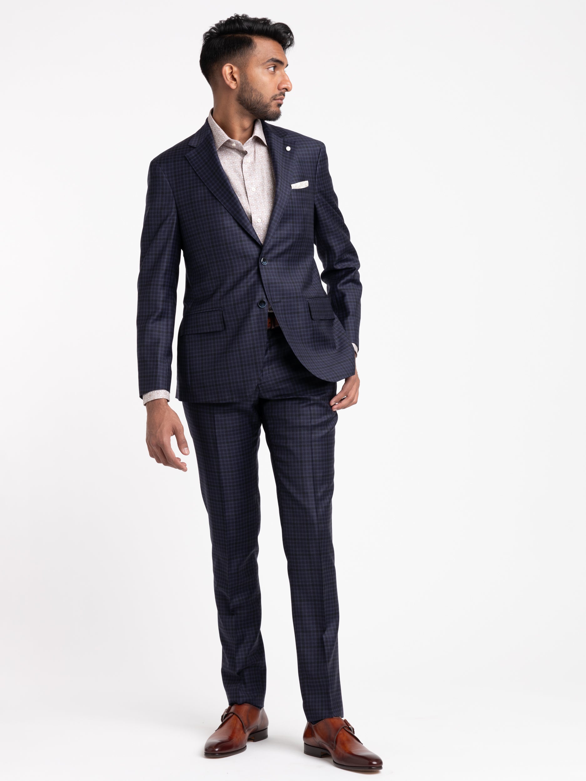 Navy Check Wool Suit