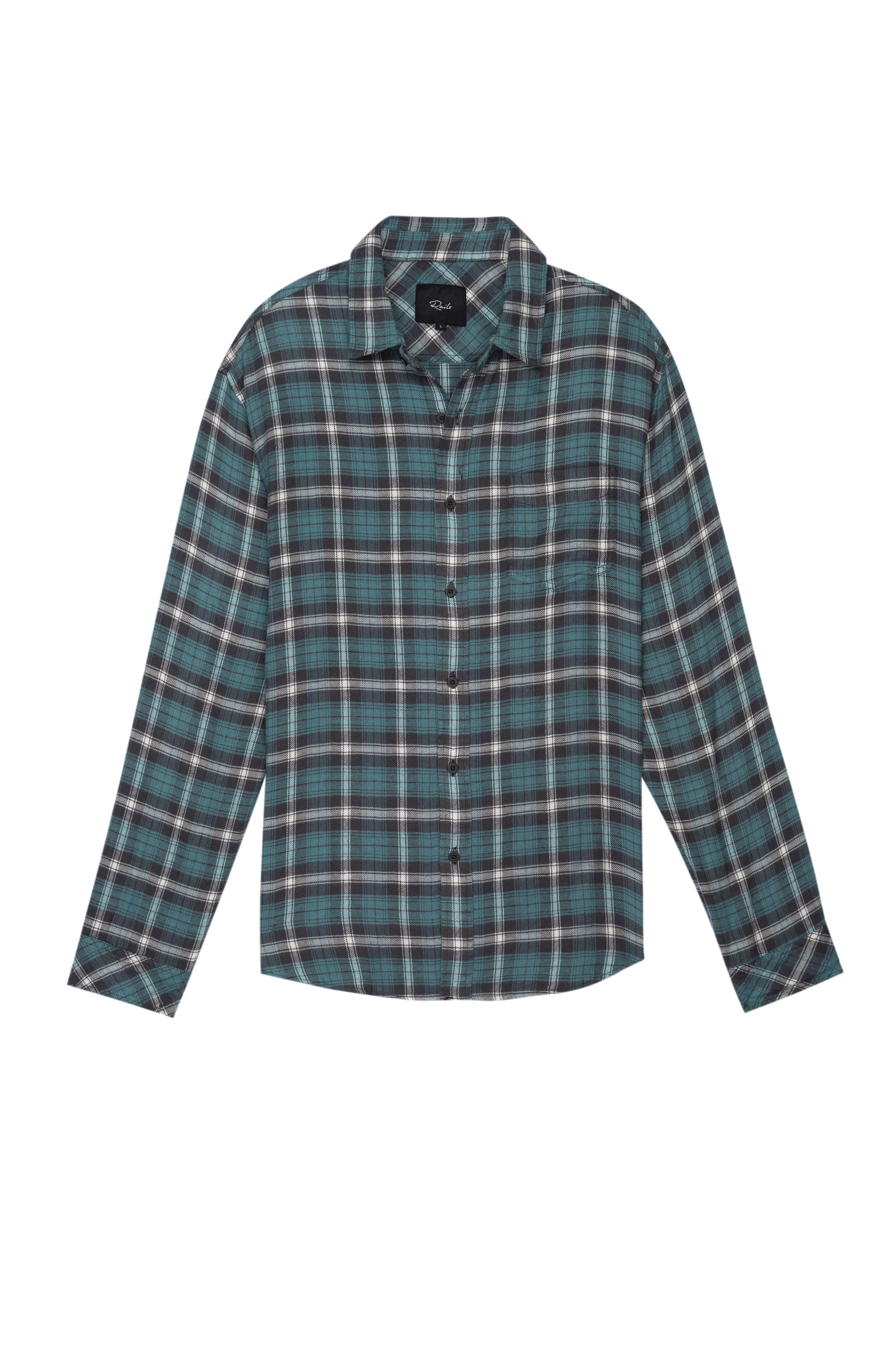 Lennox Midnight Green Charcoal Cream shirt - flat