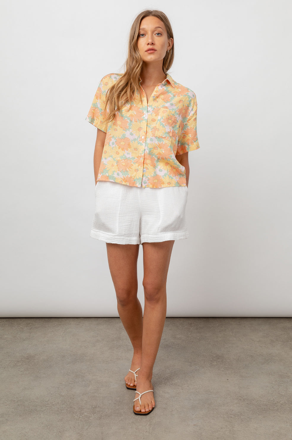 Payton Daisy Meadow Short Sleeve Buttondown Shirt - front full body