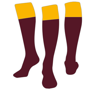 Gold/Maroon Turndown Rugby Socks - CLEARANCE SPECIAL, Size: XL (adults 11-13)