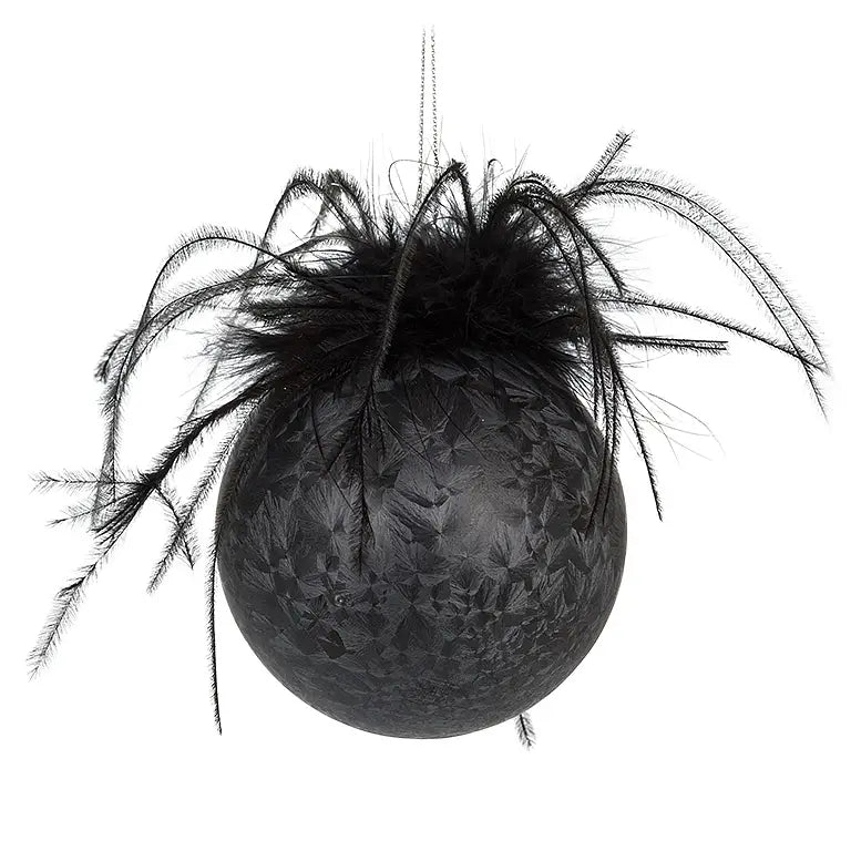 Boa Feather Ball Ornament - Black, 3"