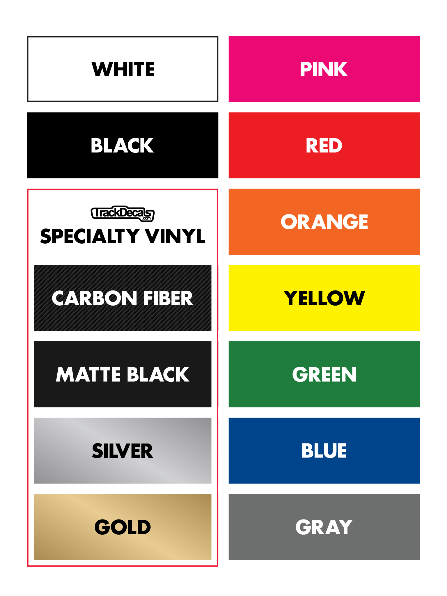 TrackDecals Color Chart