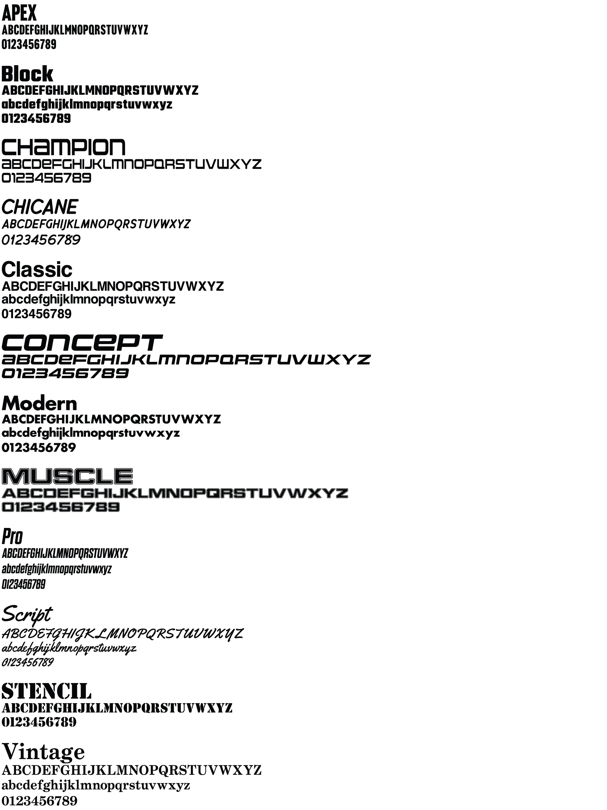 TrackDecals Font List