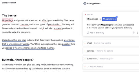 Screengrab from Grammarly demo document