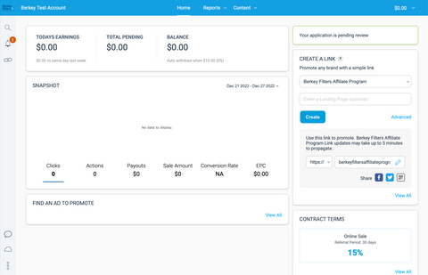 Impact Affiliate Dashboard