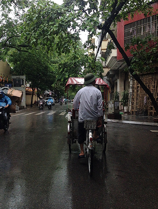 Riding a bike through Hanoi