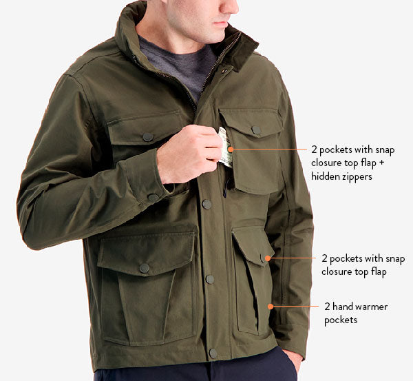 Field jacket exterior pockets