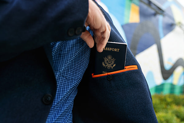 A travel blazer with hidden security pockets to hold your passport and other valuables.