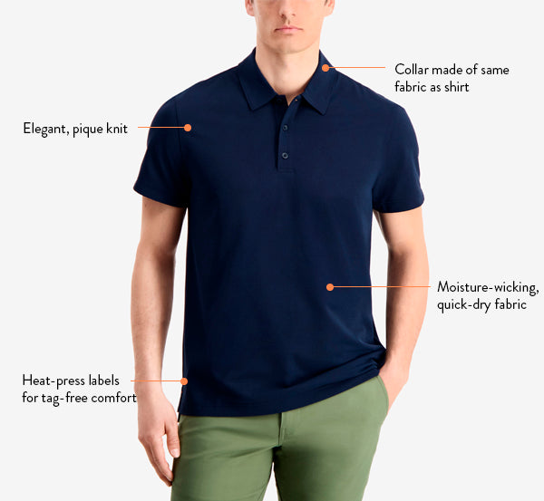 Our men's performance polo shirt is durable, elegant, and breathable.