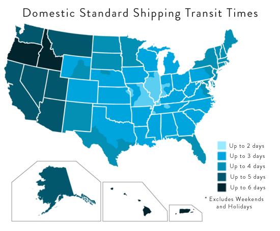 Domestic shipping times map