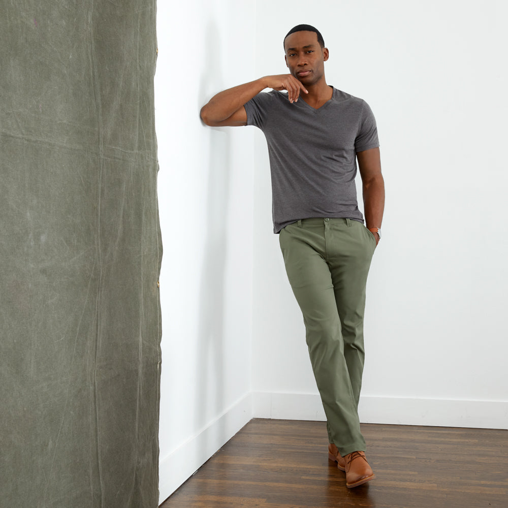 shirt on green chinos