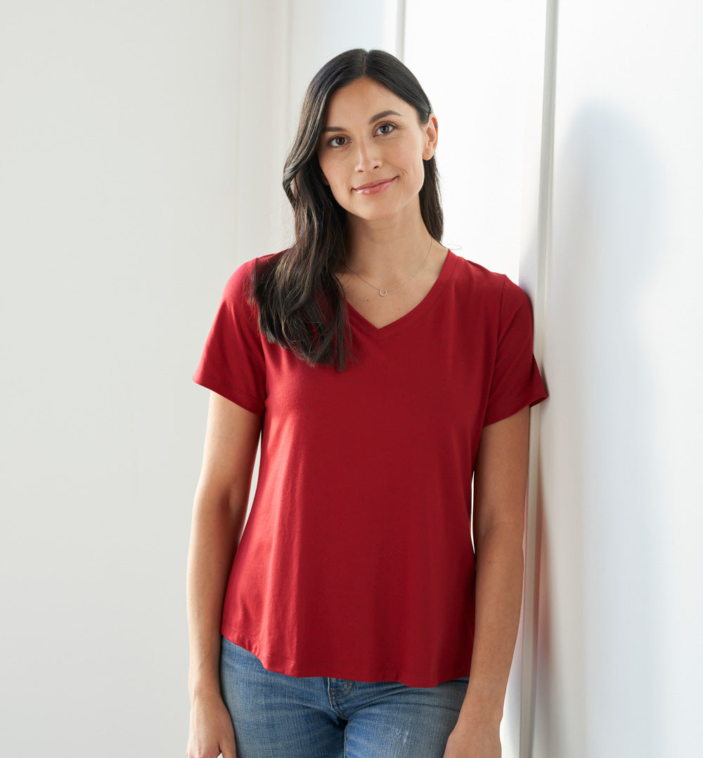 red v neck women's t shirt