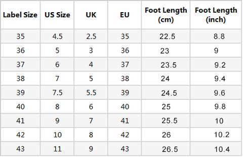 skechers shoe size chart