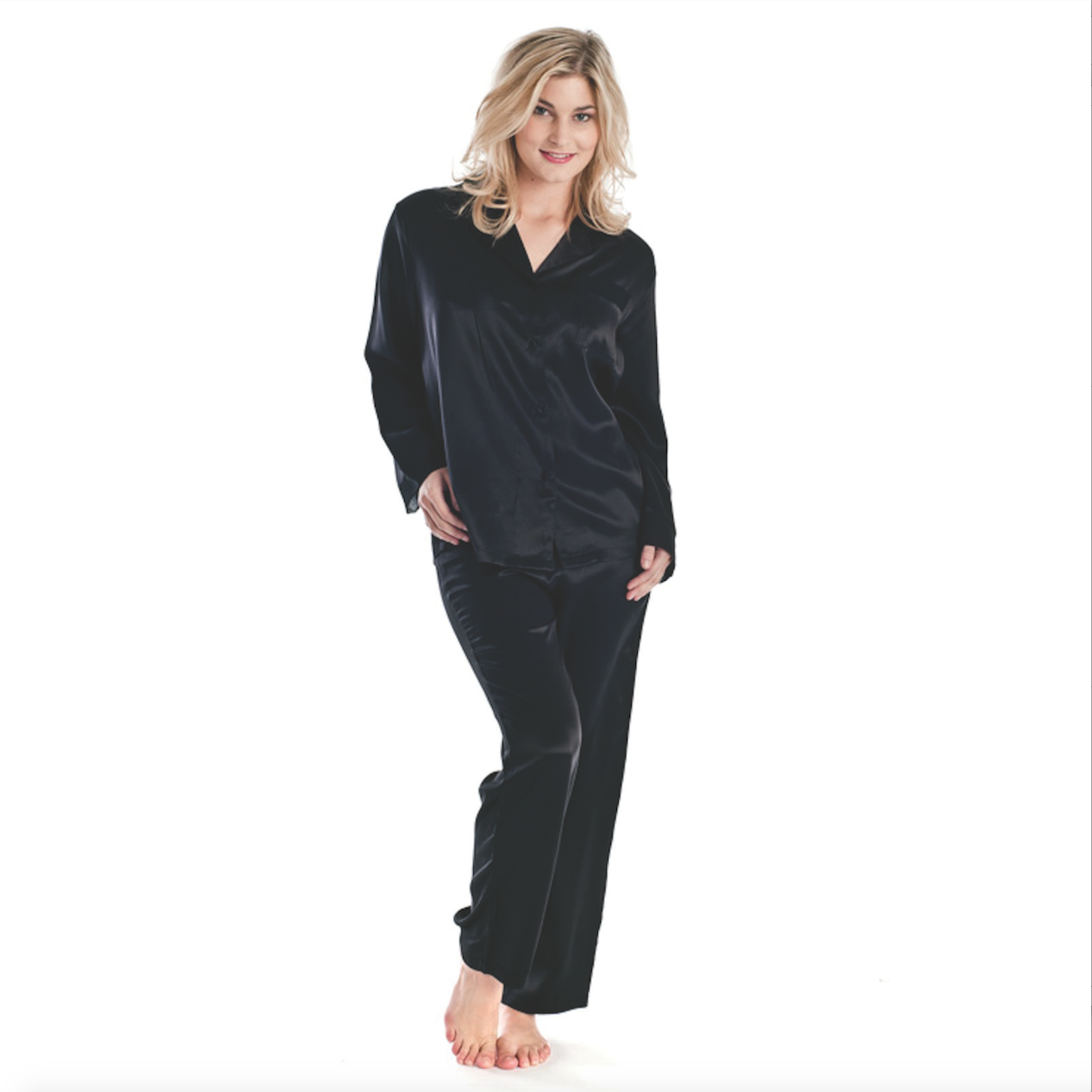 Black Satin Pyjamas Sz Large Silk Feel Luxury Lingerie Sleepwear Pants ...