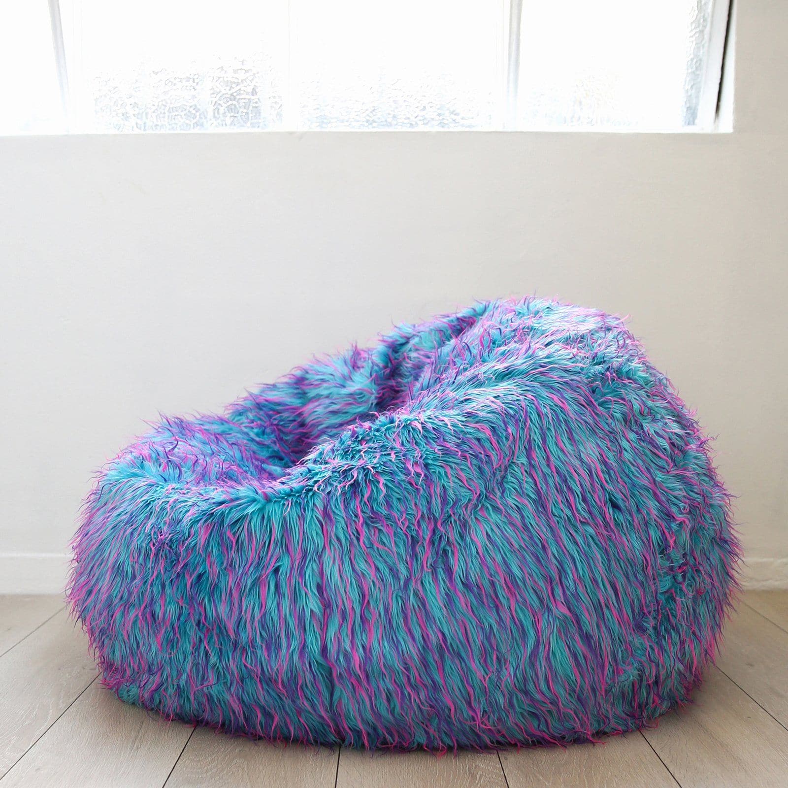 Fur Bean Bag Multi Coloured Retro Ivory Deene   IVD220 Fur Shaggy Beanbag Multi Coloured 