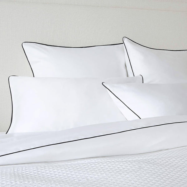 white duvet with black piping