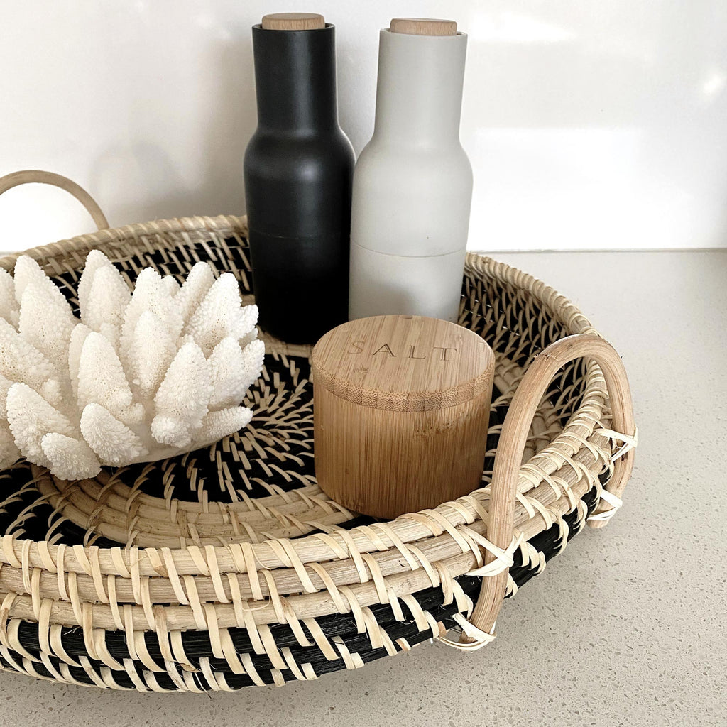 Large Round Rattan Breakfast Tray With Handles Ivory Deene