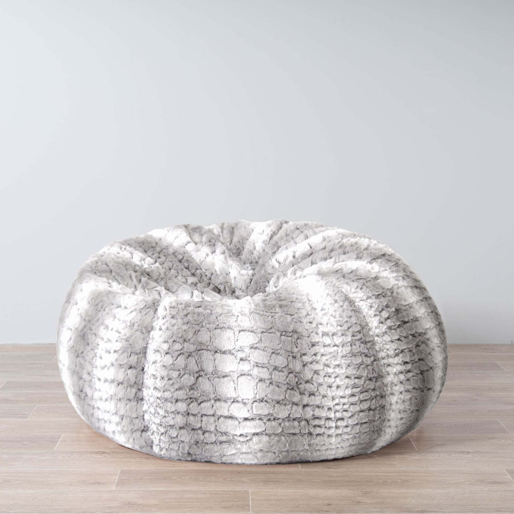 Fur Bean Bag Silver Grey Ivory Deene   Bag 