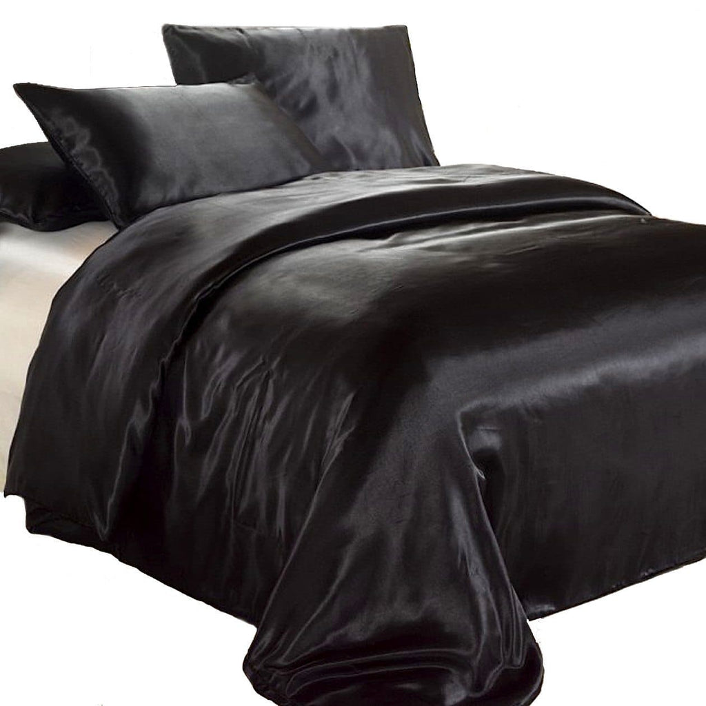 Satin Quilt Cover Luxury Black Ivory Deene Ivory Deene