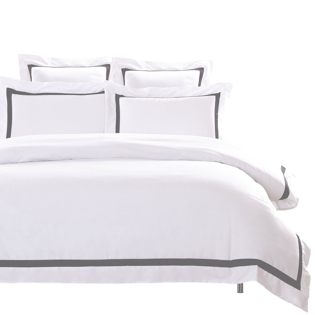 White Quilt Cover Set With Grey Trim King Or Queen Ivory