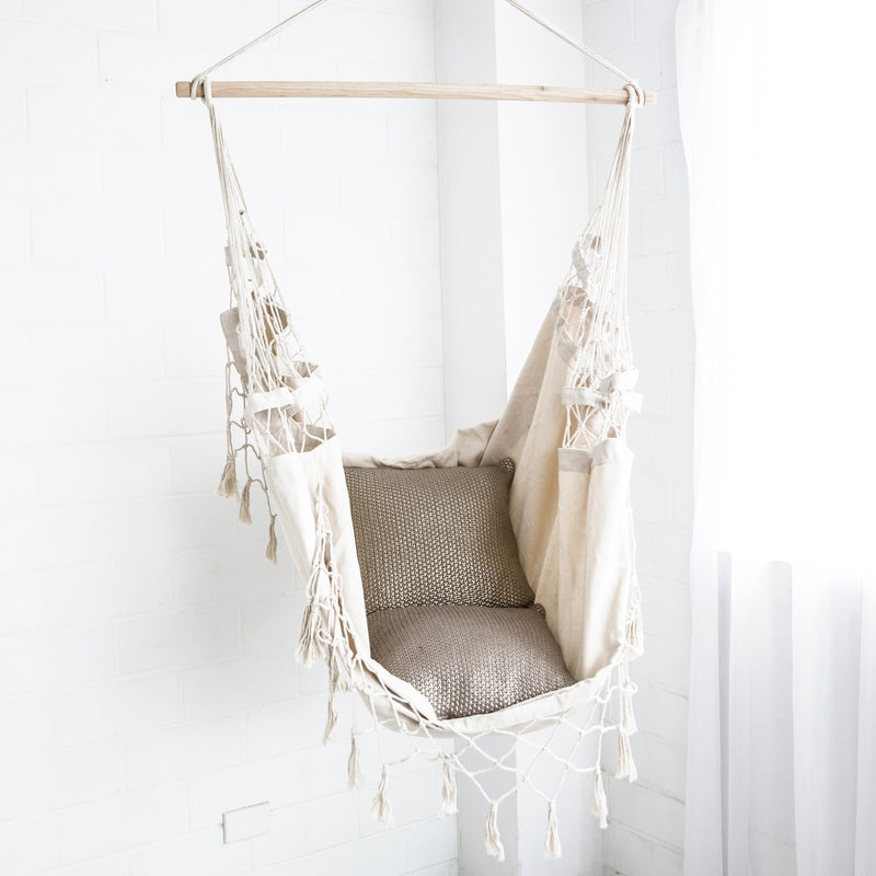 Boho Hammock Chair Swing Macrame Hanging Chair Ivory