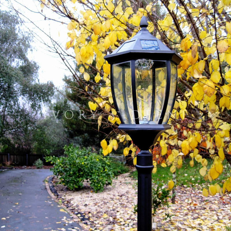 Solar Garden Lamp Post | Victorian Style | Black | Ivory & Deene