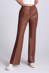 brown faux leather flare trouser pants by Avec les filles trousers for women
