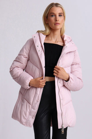 womens soft pink quartz puffer coat puffy jacket for valentines gift or vday outfit getaway