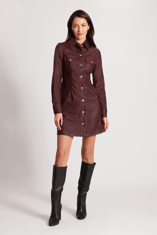 dark red faux ever leather shirt dress by Avec Les Filles