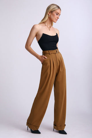 brown wide leg cuffed trouser pants by Avec Les Filles office dress pant trousers for ladies