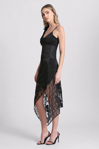 Black asymmetric patchwork lace dress - figure flattering sexy birthday dresses for women by Avec Les Filles