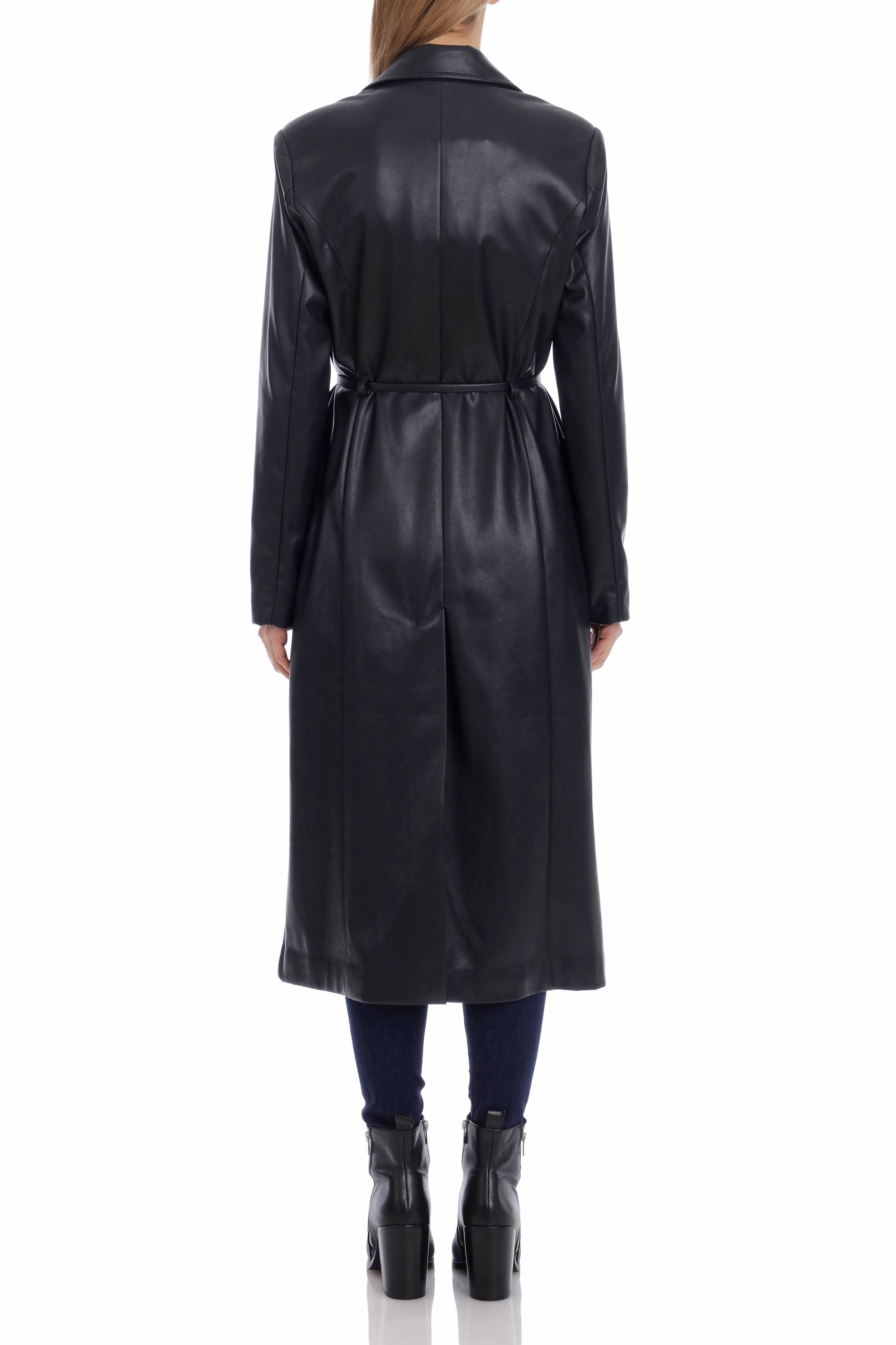 Belted Faux Leather Trench