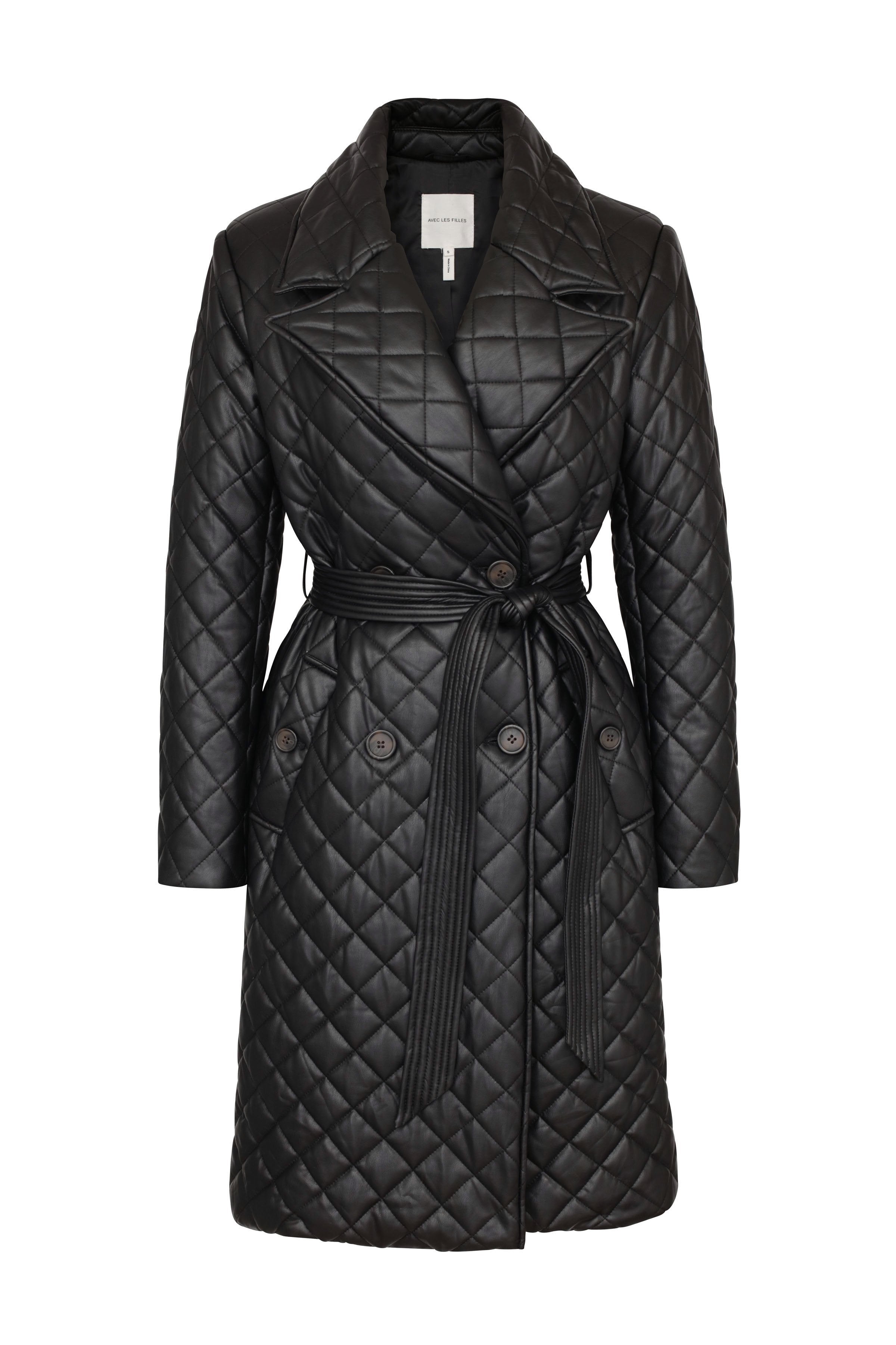 Diamond Quilted Faux Leather Trench