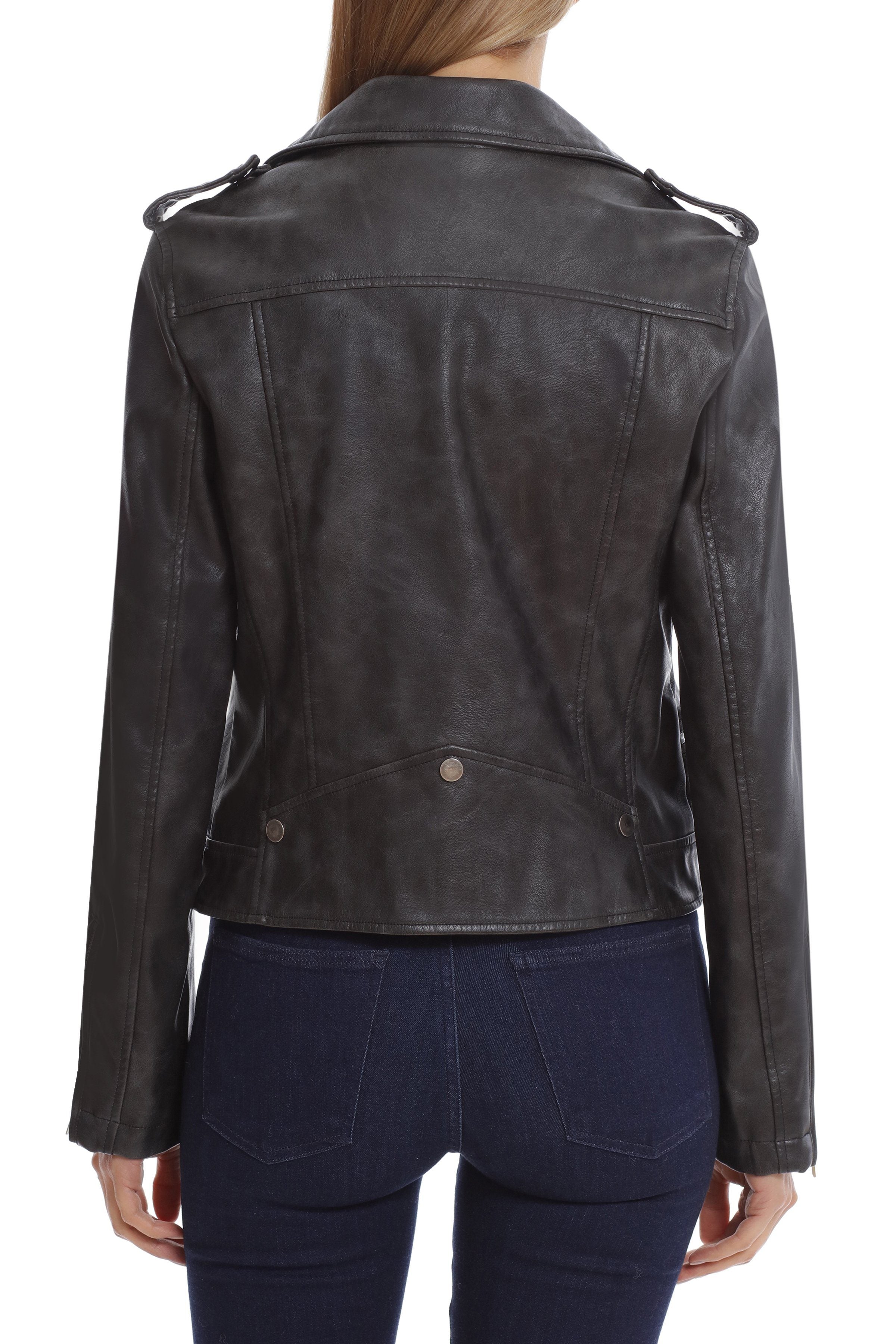 Washed Faux Leather Biker