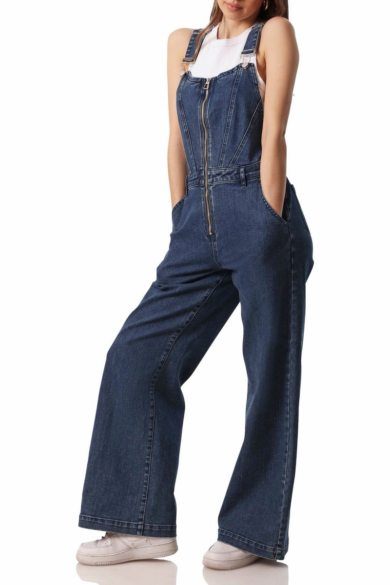 wide leg denim overalls