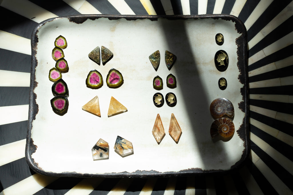 Gems arranged on a ceramic dish