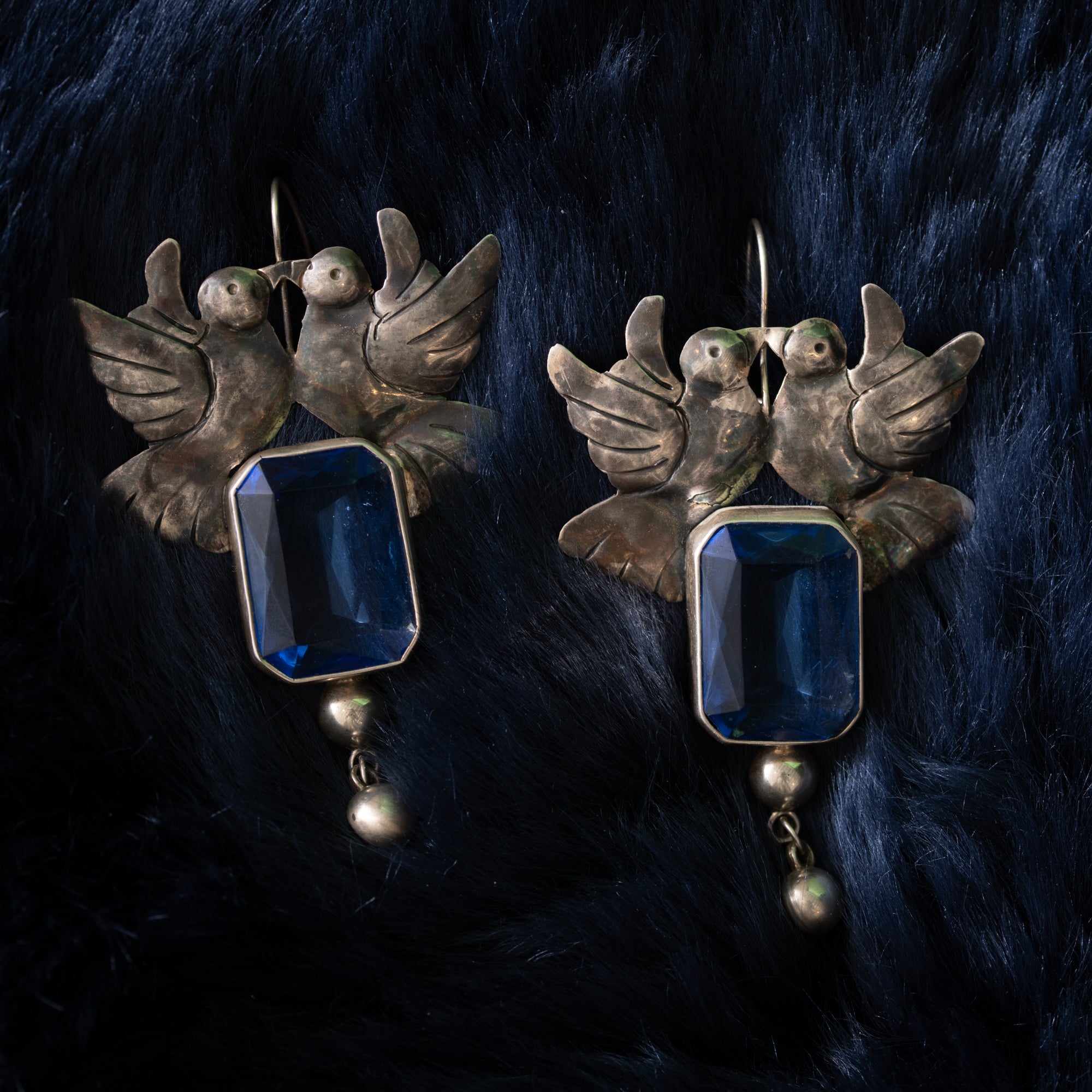 Bird Earrings with Blue Stone
