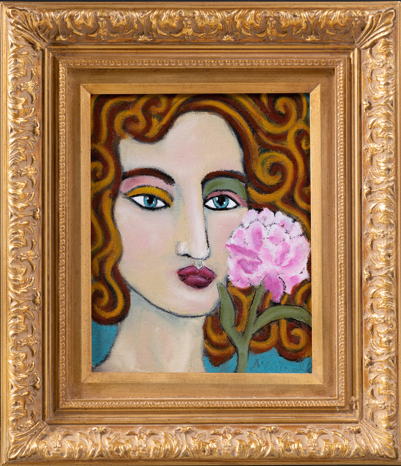 "Blonde with Rose" Oil on Canvas framed