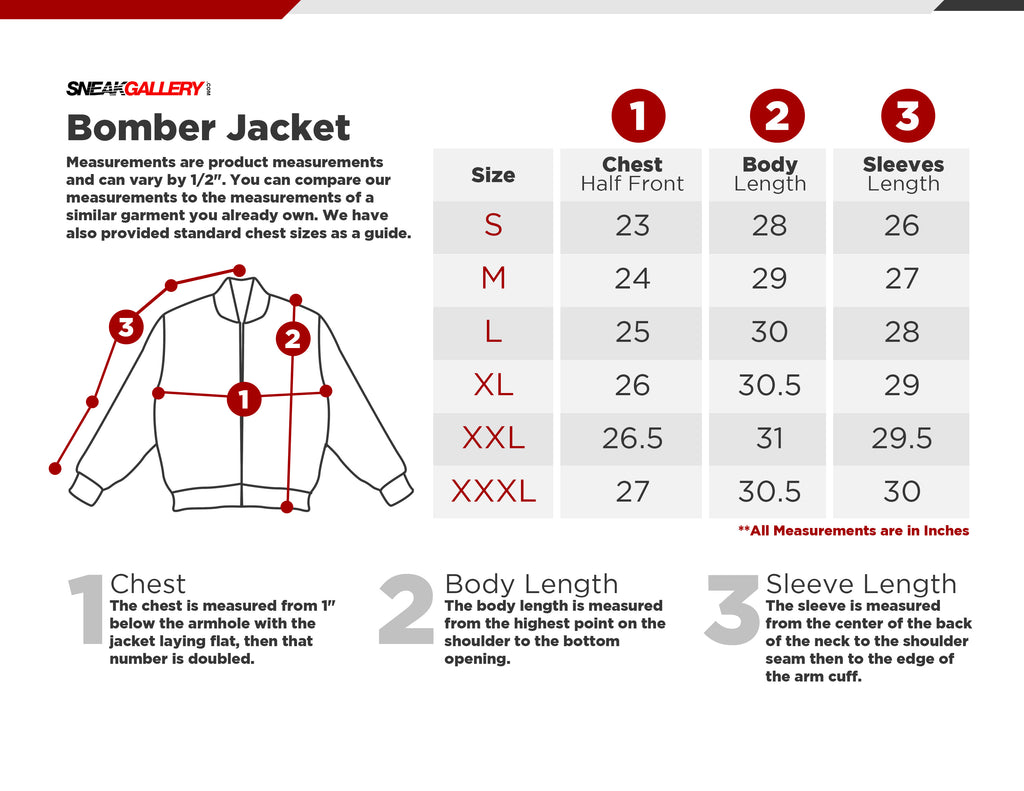 Bomber Jacket Size Chart SneakGallery