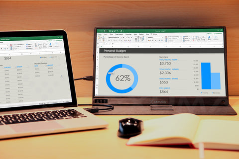 iMartCity Lexuma XScreen Portable Monitor with touch screen advantage for dual monitor setting enhance productivity simple connection with built-in battery