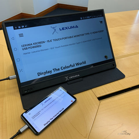 imartcity lexuma xscreen portable monitor with touch screen unboxing connection to phone